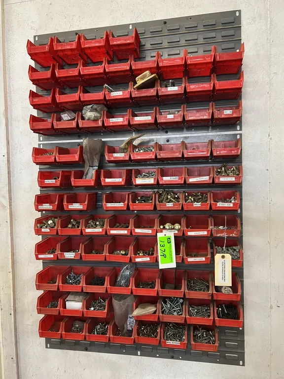 Wall mount poly removeable tray bolt bin comes partially stocked.