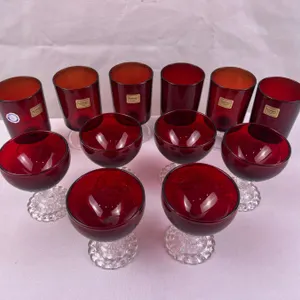 1970s red glass drinking glasses