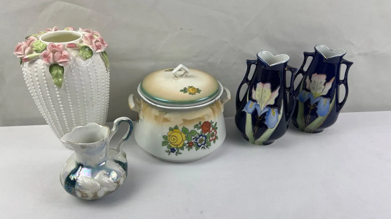 Lot of vintage vases & cookie jar