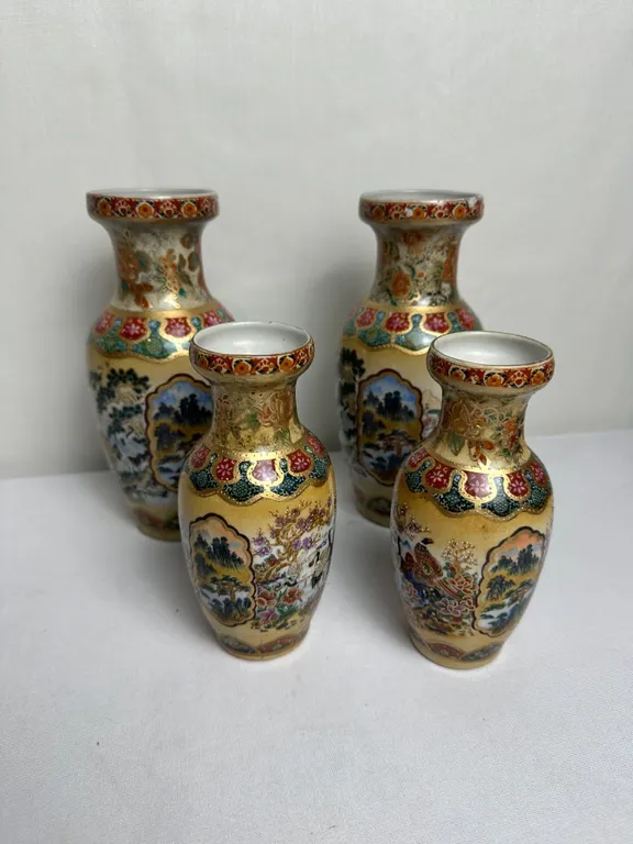 4 HAND PAINTED VINTAGE SATSAMA PORCELAIN VASE