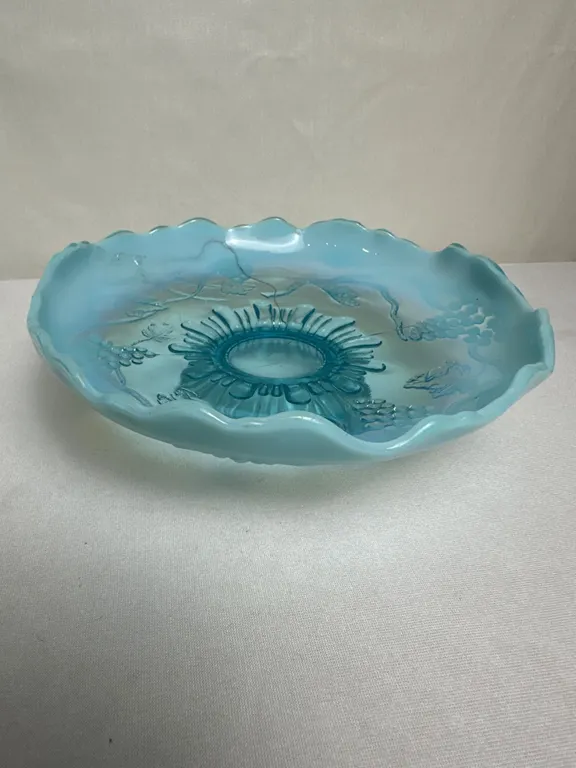 Antique Opalescent Blue Footed Bowl