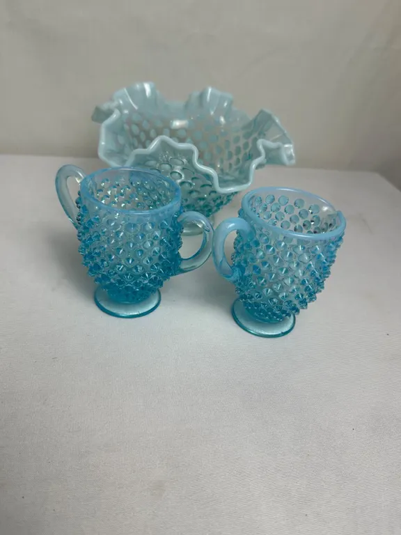 Vintage Fenton Blue Opalescent Hobnail Glassware: Uranium or Maganese Glass