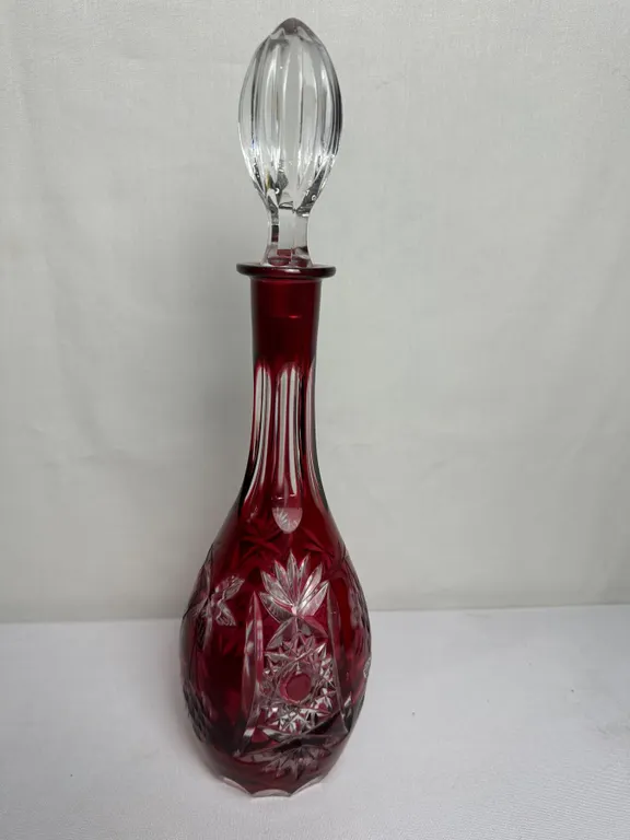 Nachtmann Traube Ruby Red Cut-to-Clear Crystal Decanter with Stopper