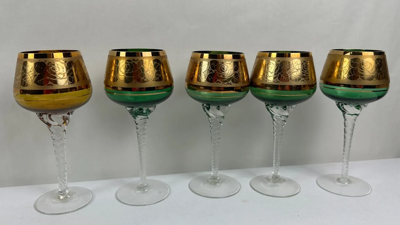 5 Vintage Murano Crystal Hock Wine Glasses