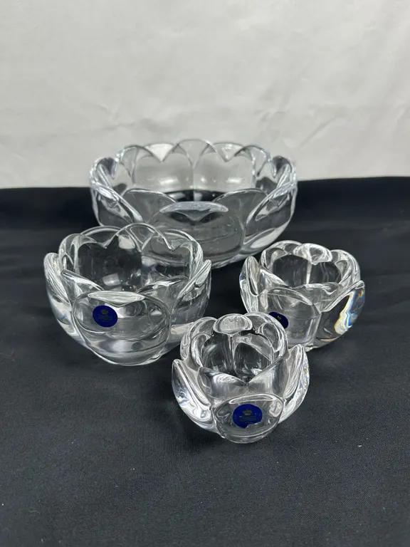 Set of 4 Vintage Royal Copenhagen Crystal Lotus Candle Holders/Bowls