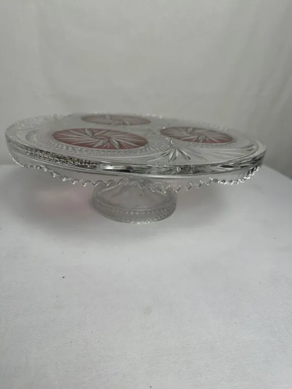 Vintage Clear and Red Cut-to-Clear Crystal Pedestal Cake plate
