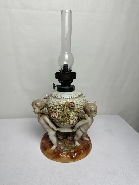 Antique Cherub Oil Lamp