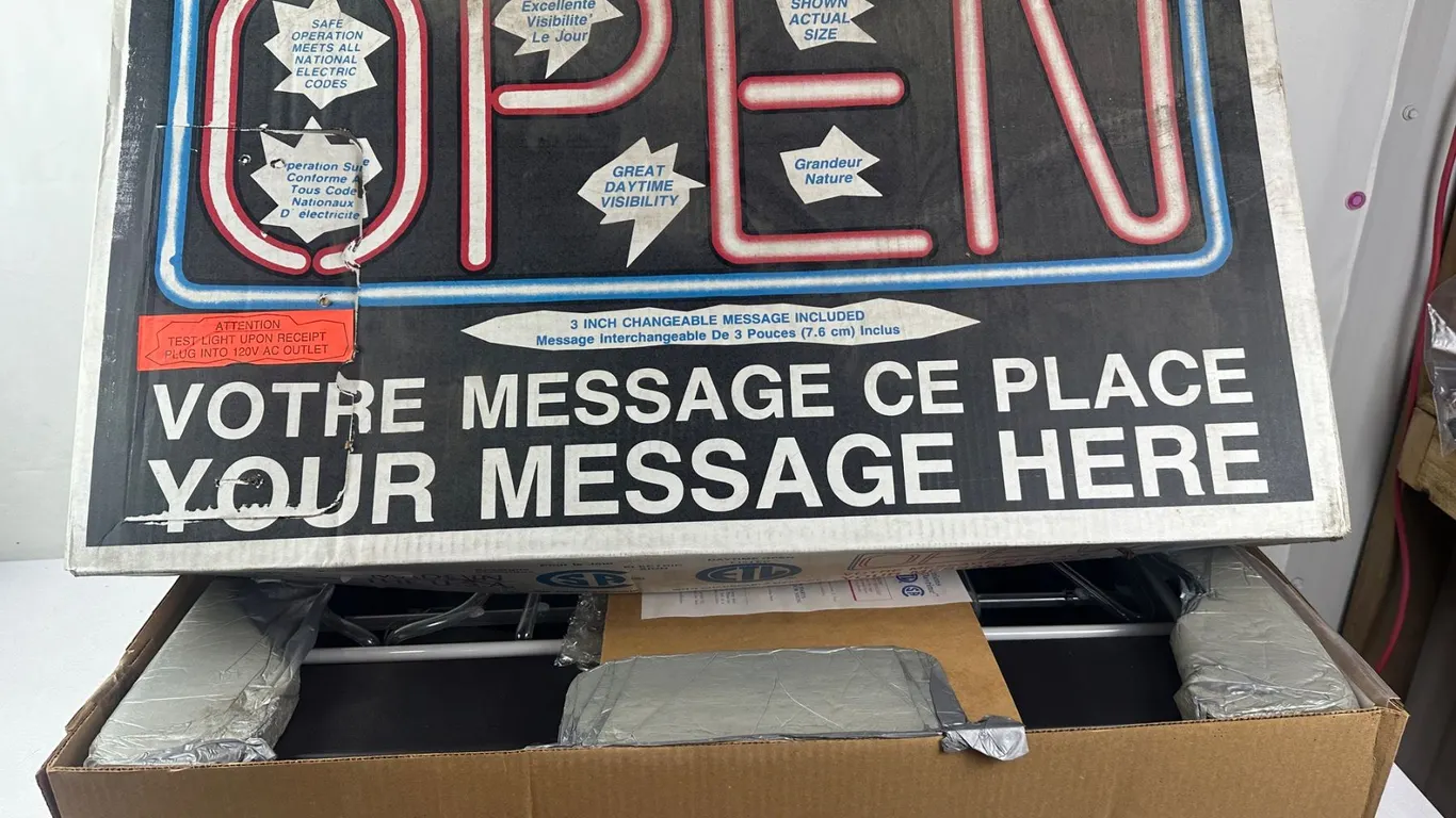 Neon "OPEN" Sign in Original Box, Never Opened