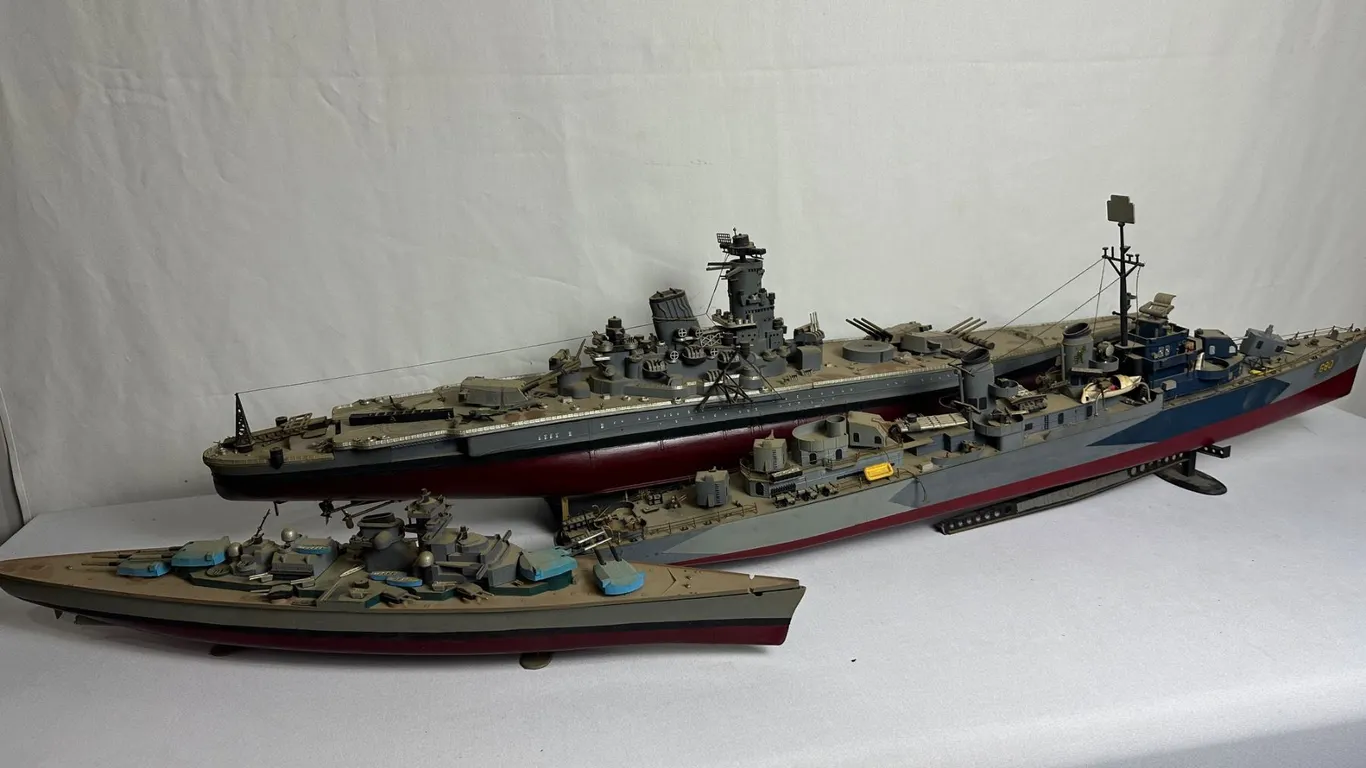 3 Hand Assembled Ship Models - Very Vintage