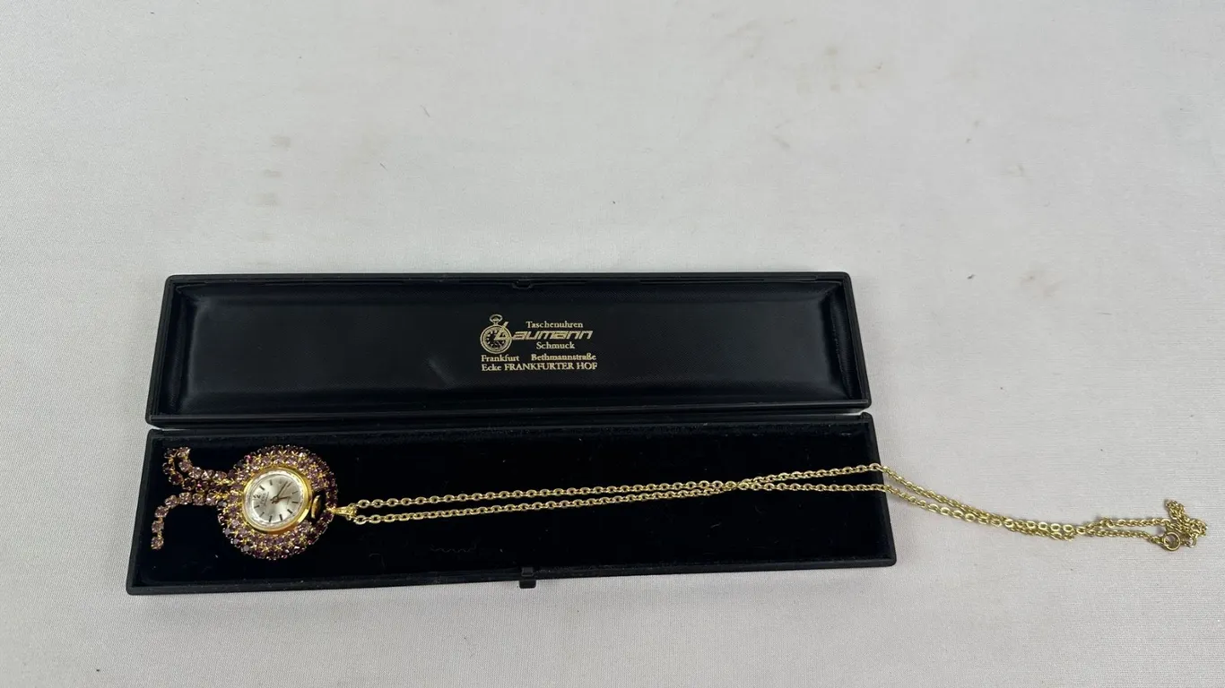 Vintage Gold Toned Pendant Watch Necklace