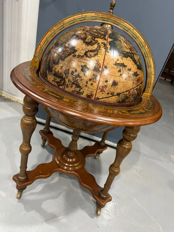 Vintage Italian Style Globe Bar Cabinet - On Wheels