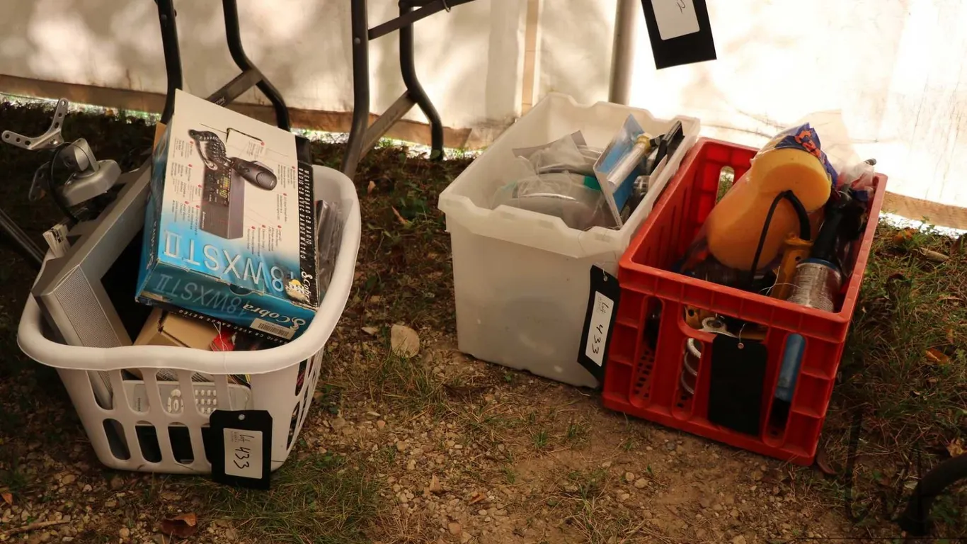 Electric drill, propane torch, hubcaps,