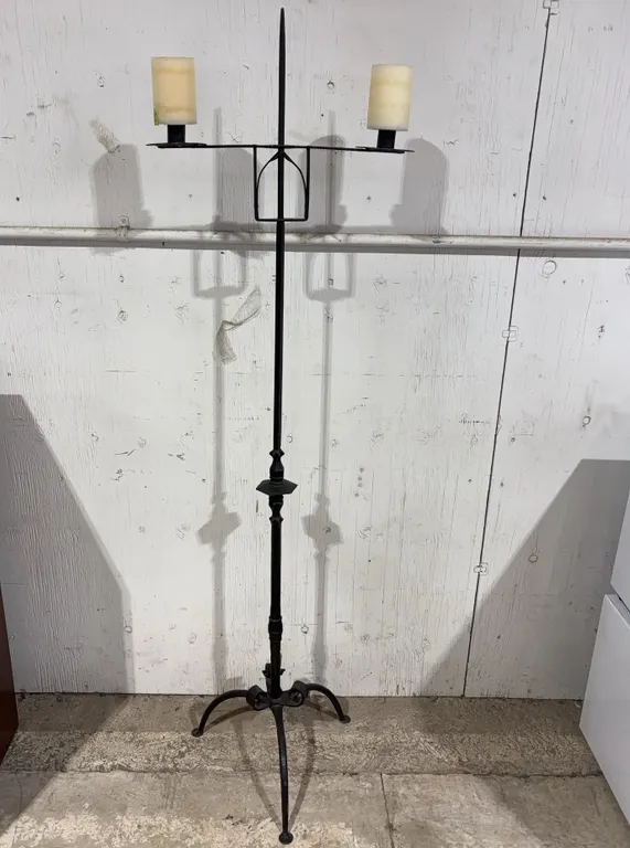 Antique Wrought Iron Twin Branched Candle Stand, Approx. 60"x18" *Unreserved*