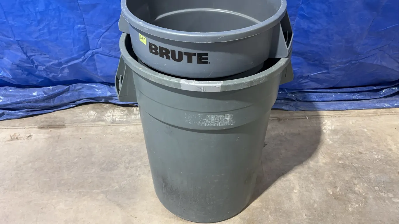 2 - Plastic Garbage Cans, Approx. 22"x27" and 32"x24" *Unreserved*