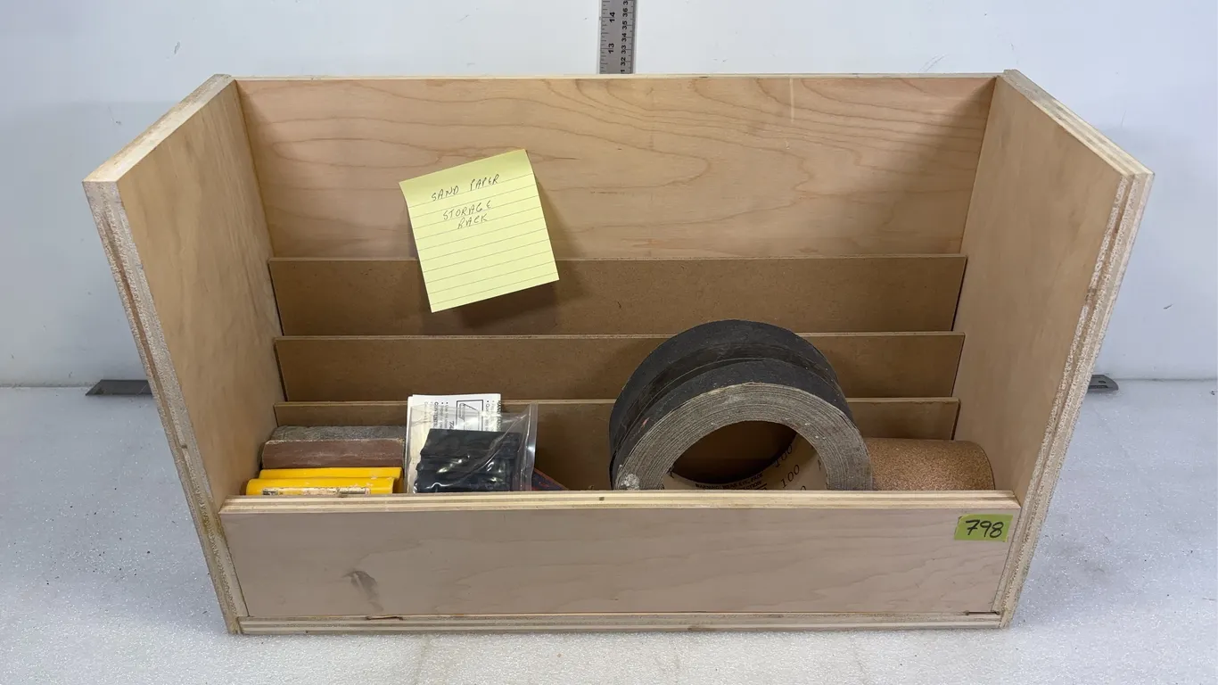 Sand Paper Storage Rack w/ Sanding Blocks and Paper, Approx. 23"x8"x14" *Unreserved*