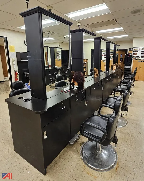 Individual Cosmetology Island w/ Mirrors, 2 Chairs
