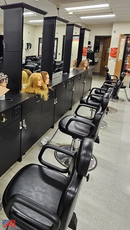 Individual Cosmetology Island w/ Mirrors, 2 Chairs