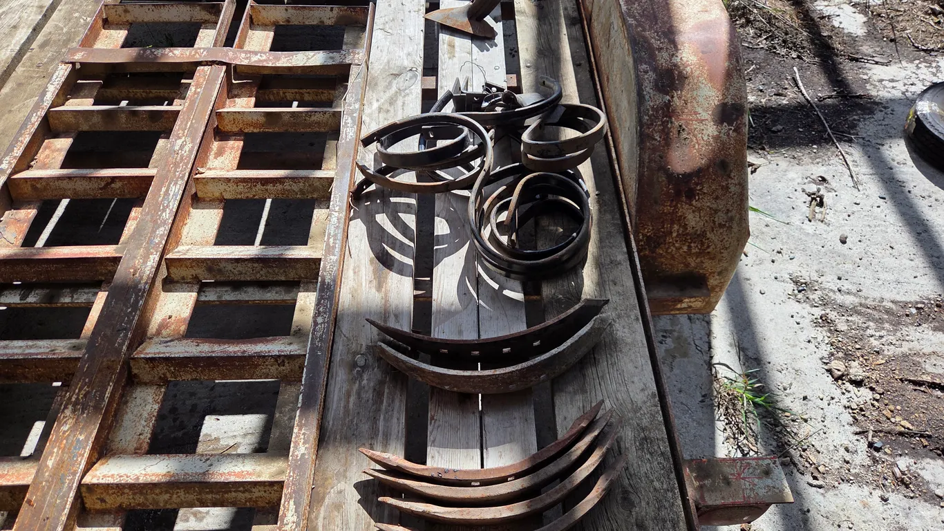 Danish Tine Sweeps with Shovels and Brackets, and Chisel Plow Spikes, Buying All for One Money. This