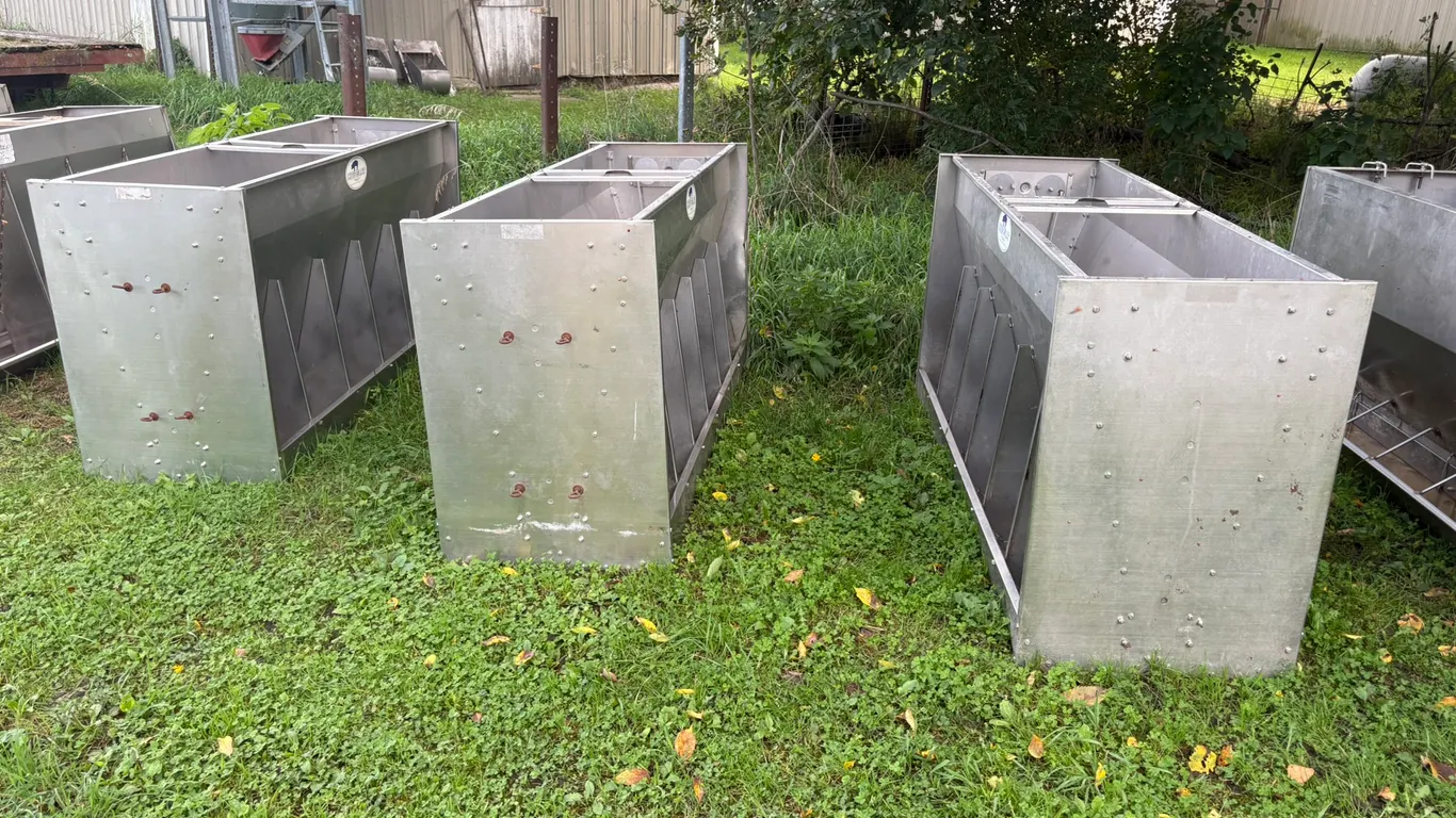 (3) Hog Slat Stainless Steel Pig Feeders, 24”x70”, Double Sided, Buying All For One Money