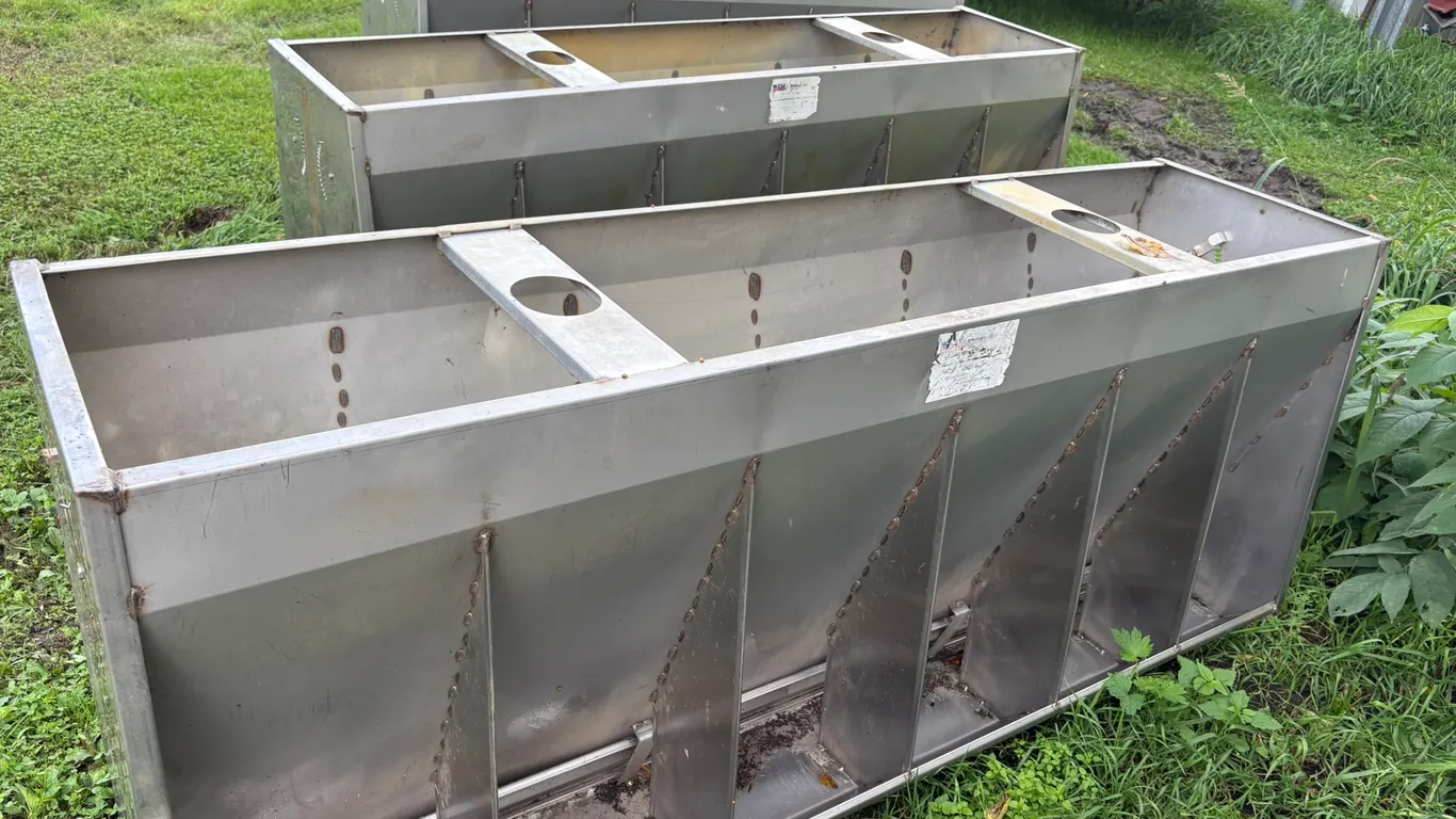 (3) SDI Stainless Steel Pig Feeders, 28”x84”, Double Sided, Buying All For One Money