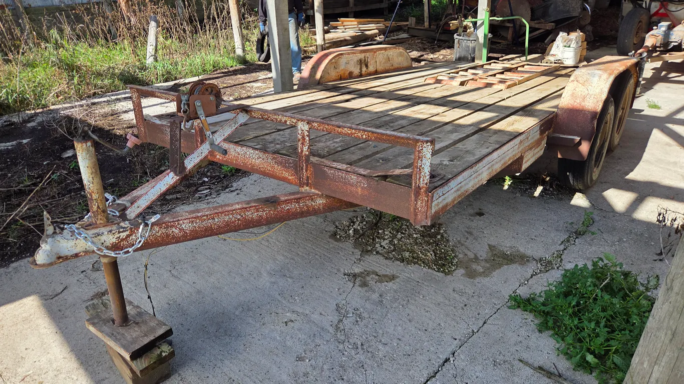 16’ Car Trailer, 77” Wide, 5 Bolt Hubs, Hand Winch, Ramps, 205/75x15” Tires 2 Years Old, 2” Ball, Cl