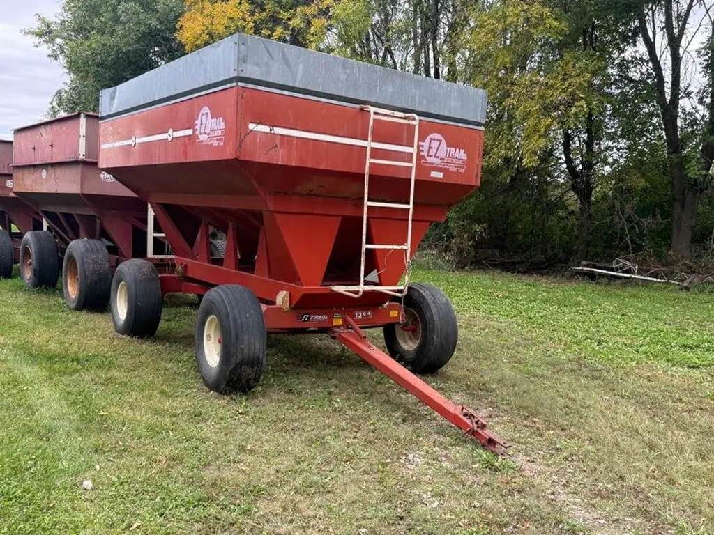 EZ-Trail Model 3400 Gravity Box With 1384 Trailer, 14L 16.1 Tires, 8 Bolt Rims, Extended Hitch