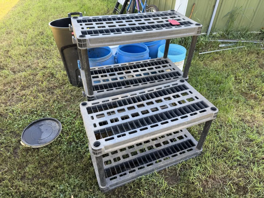 Plastic Garage Shelves And Barrels (Lot 48)