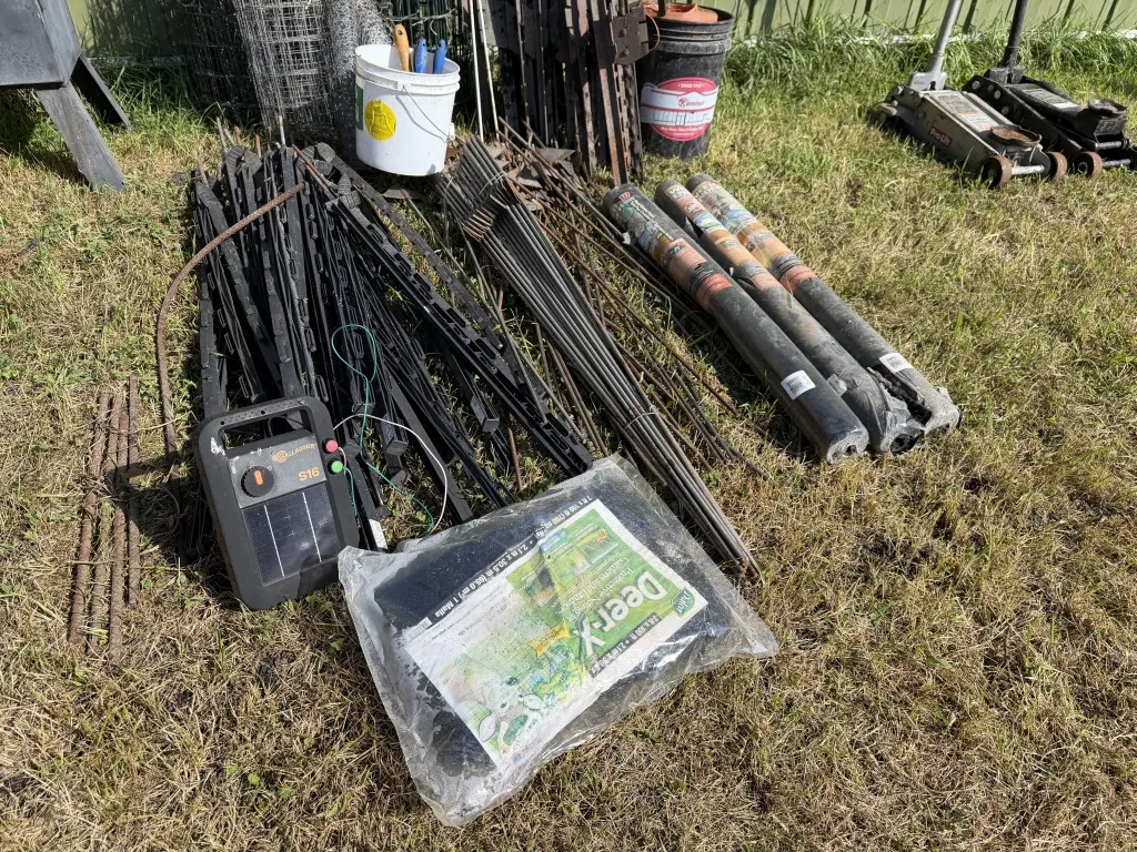Large Assortment Of T-Posts, Electric Fence Posts, Weed Fabric, Netting, And Gallagher S16 Electric