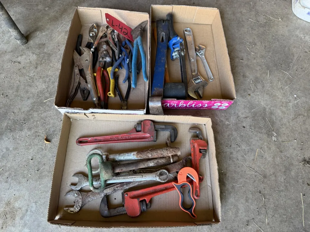 3 Boxes Of Miscellaneous Hand Tools And Wrenches (Lot 42)