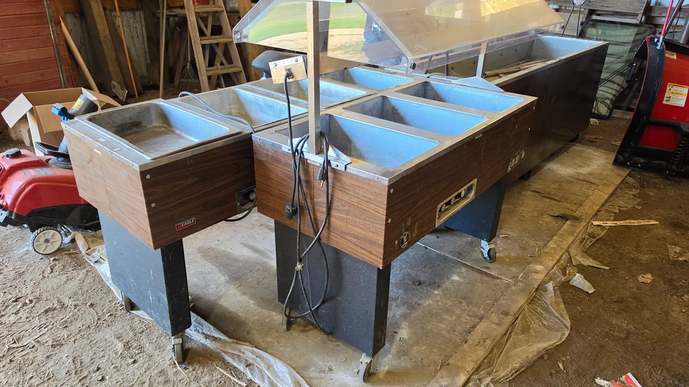 (2) Buffet Line Warmers and Salad Bar Table, Buying All for One Money