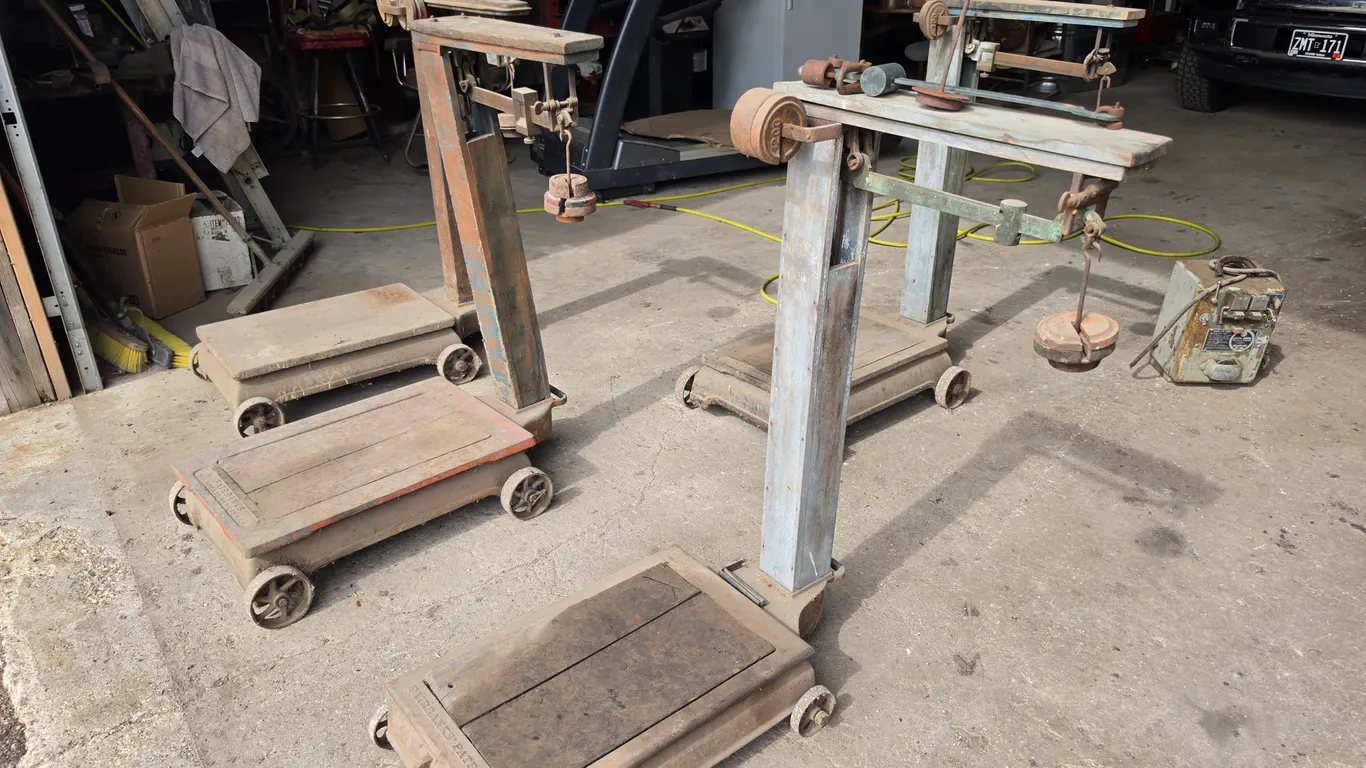 (3) Fairbanks Wood Granary Scale with Misc Weights, Buying All for One Money
