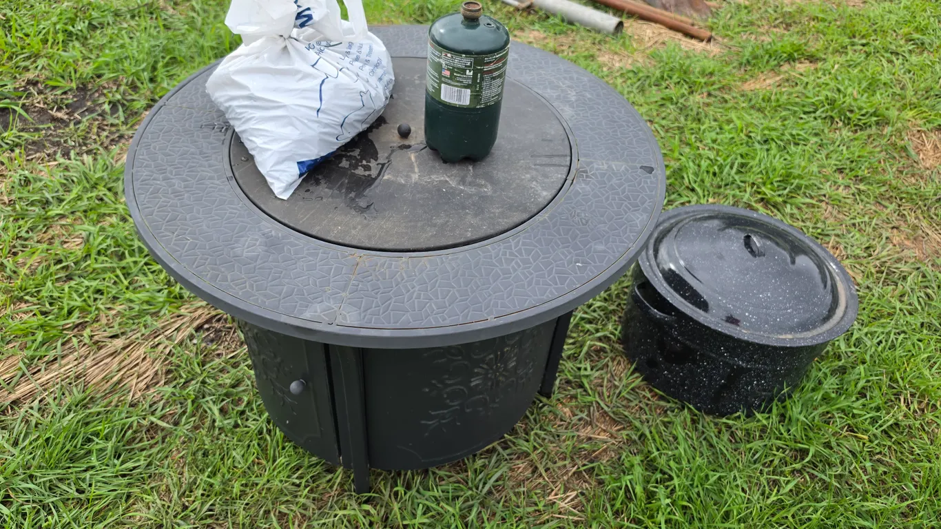 LP Fireplace with Misc Rocks, Set up for 1lb Cans, and Canner
