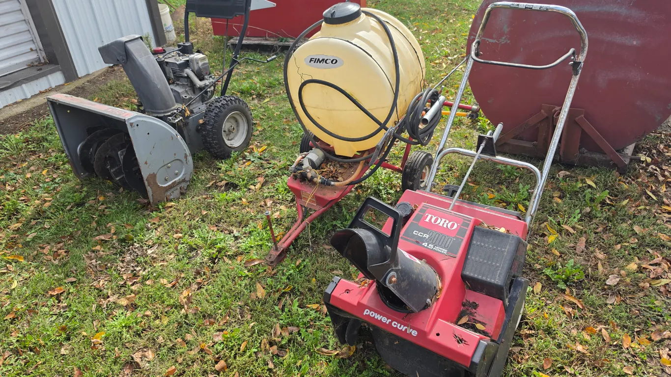 Toro CCR2000 4.5hp Snow Blower, Fimco Yard Sprayer and MTD 8/26 Gold Series Walk Behind Snow Blower,