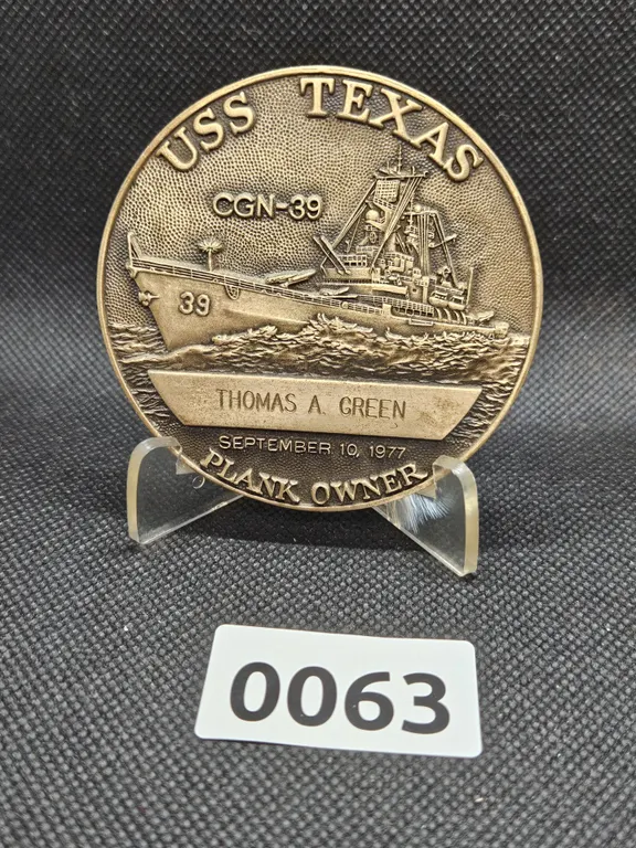 USS Texas CGN-39 Commemorative Plank Owner Medallion