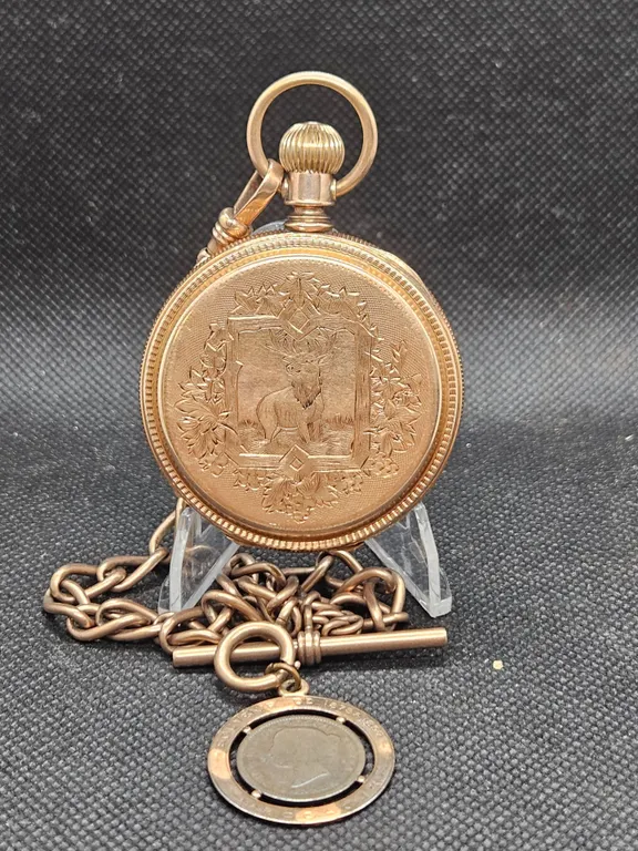 Circa 1889 Elgin National Watch Co. Pocket Watch W/ Chain, & Canadian Silver Coin Fob