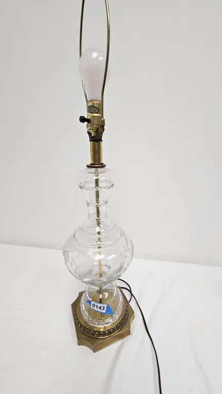 Etched Glass and Brass Table Lamp