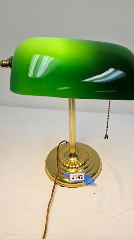 Brass Banker's Lamp with Green Glass Shade