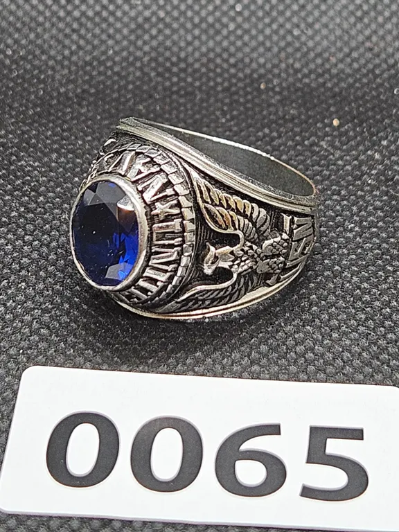 US Navy Crest Craft Ring with Blue Stone