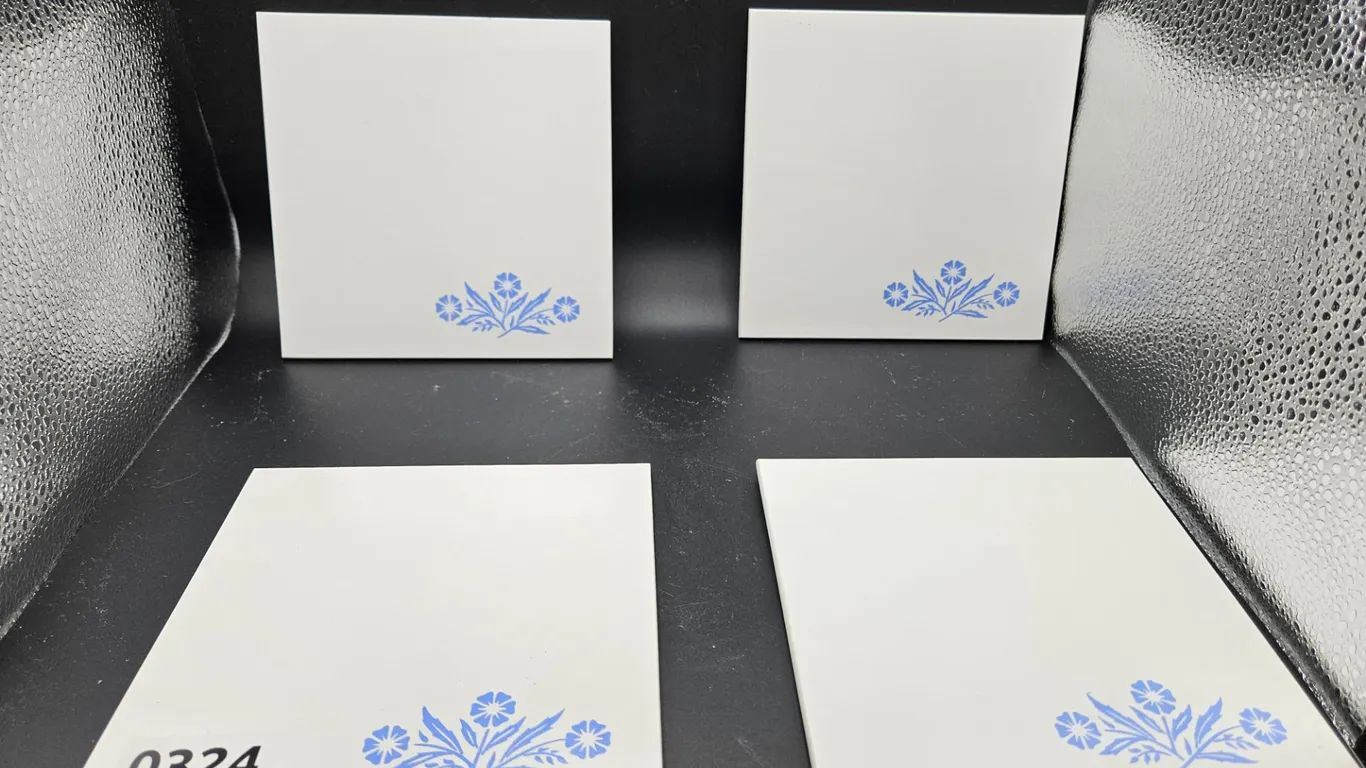 White Ceramic Trivets with Blue Floral Design (4 Pieces)