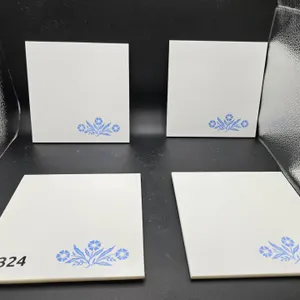 White Ceramic Trivets with Blue Floral Design (4 Pieces)