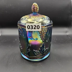 Carnival Glass Grapes Lidded Candy Dish