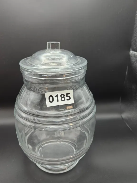 Glass Barrel-Shaped Jar with Lid