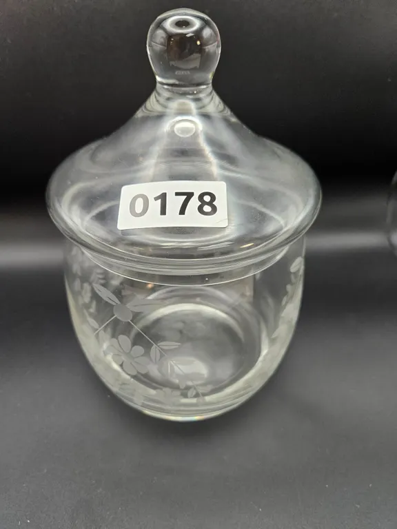 Etched Glass Candy Dish with Lid