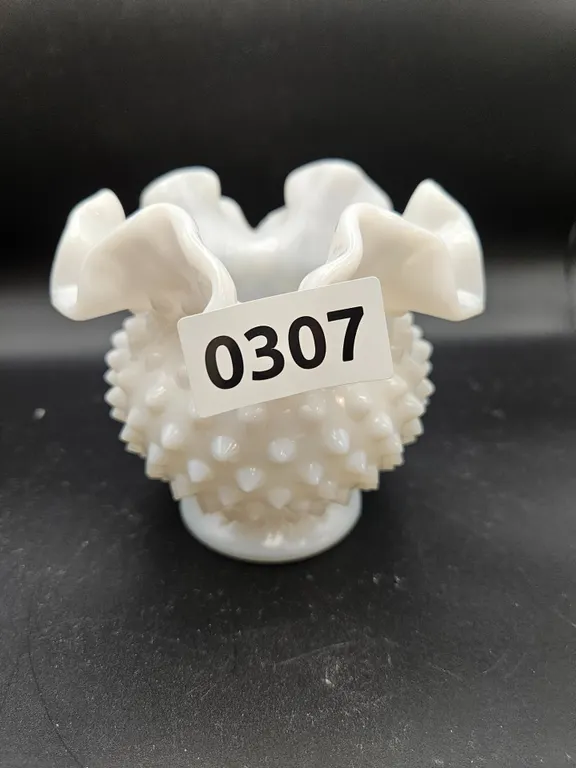 Milk Glass Hobnail Ruffled Vase