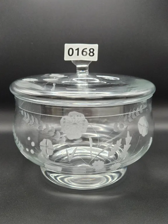 Etched Glass Candy Dish with Lid