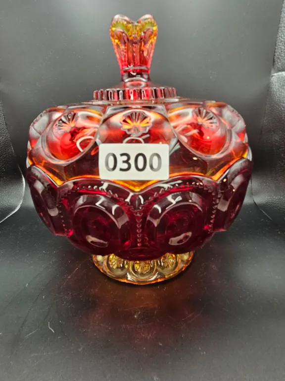 Vintage Red Amberina Moon & Stars Covered Candy Dish