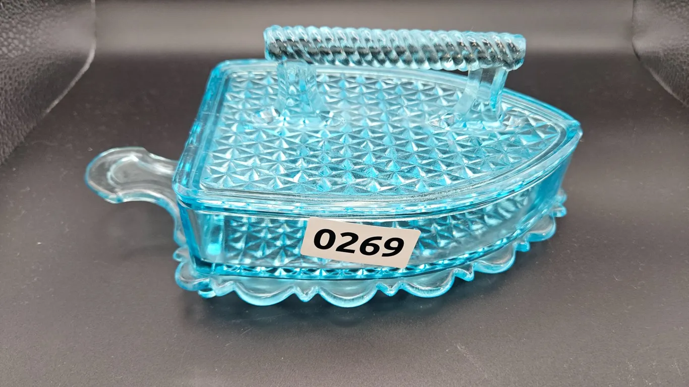Blue Glass Iron-Shaped Covered Dish