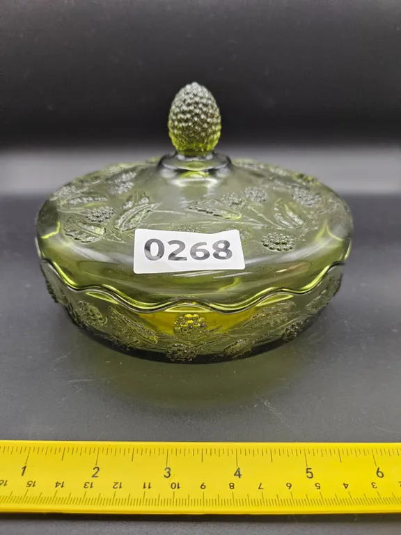 Green Glass Covered Candy Dish