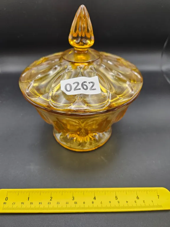 Amber Pressed Glass Lidded Candy Dish