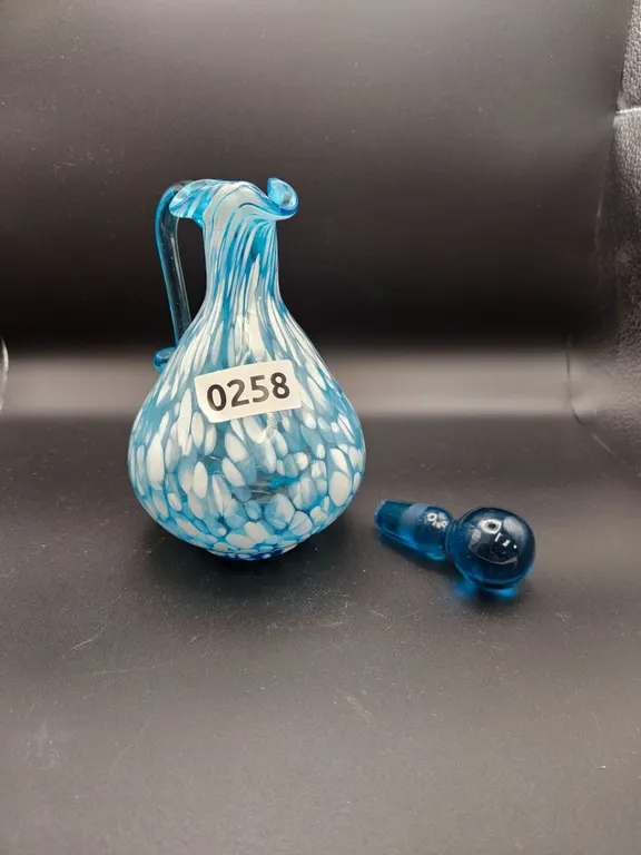 Blue and White Spatter Glass Decanter with Stopper